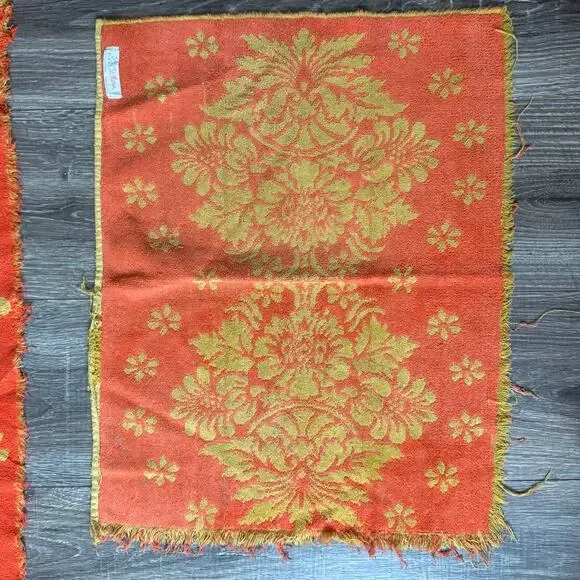 VTG Set of 4 St. Marys orange 100% cotton floral reversible bath hand towels MCM